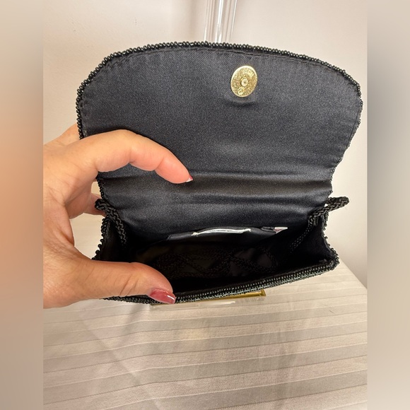 Sak’s Fifth Avenue Black Beaded Evening Bag Purse Clutch Magnetic Closure - Picture 5 of 11